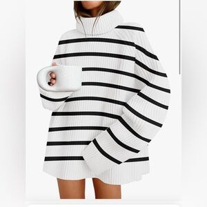 Zesica Oversized Striped Turtleneck Sweater